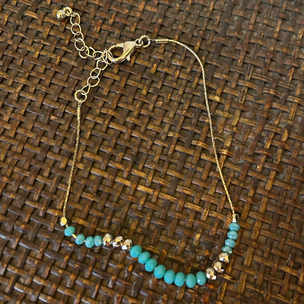 Turquoise and Gold Beaded Boho Anklet